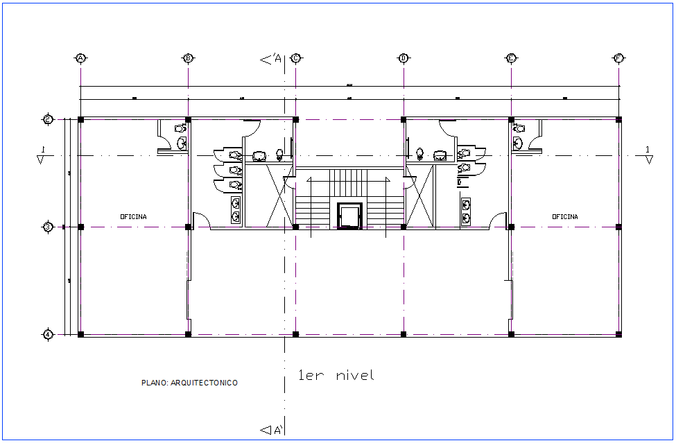 Architectural view with first floor plan of office dwg file