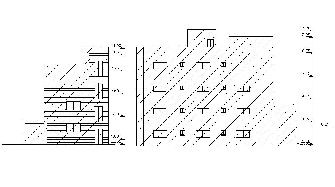 Architectural Apartment Elevations with Dimension Cad File
