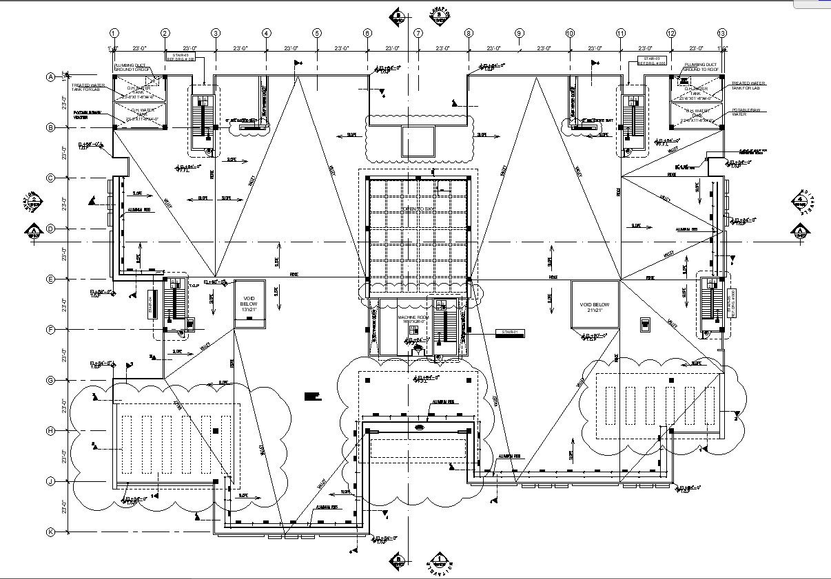 Architectural Building Roof Plan Layout CAD Drawing In AutoCAD DWG File