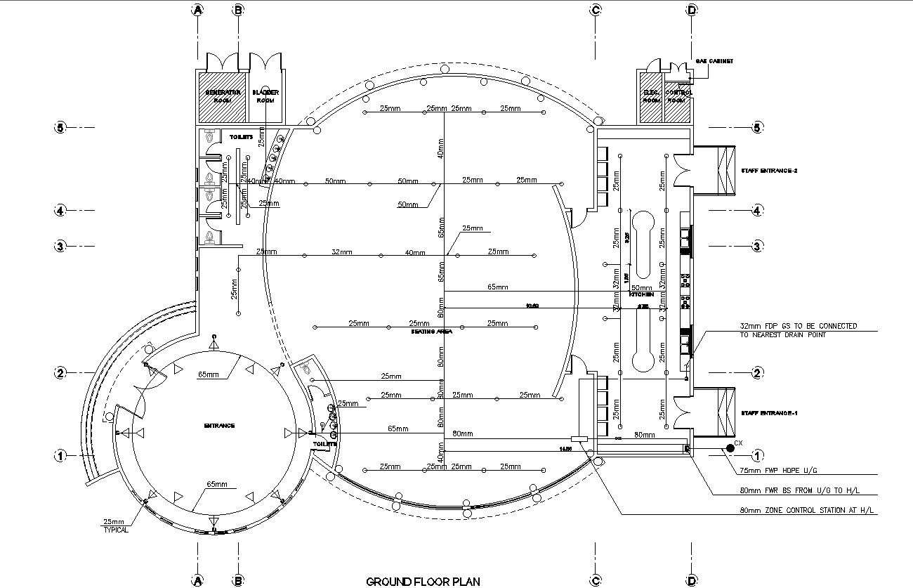 Architectural CAD Drawing Of Ground Floor Plan Design for Hotel in DWG File