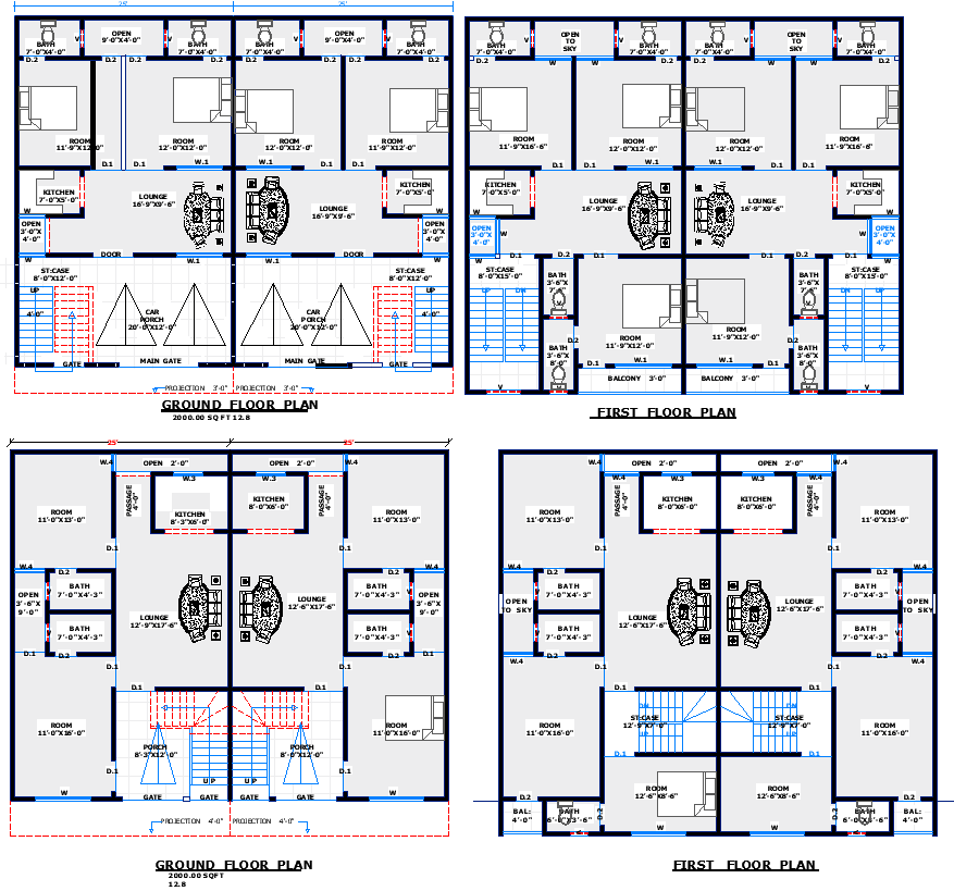 Dual Residential House Plan with Detailed Layout in DWG File