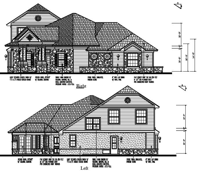 Architectural House Building Elevation Design DWG File