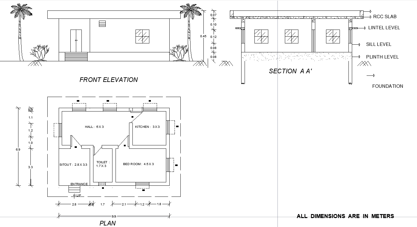 House Layout and Elevation Drawing in AutoCAD Format Plan