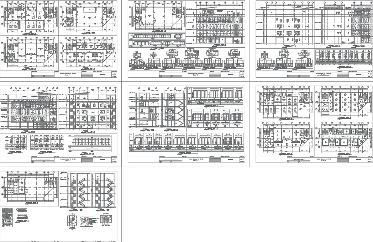 Architectural Plan Details for 4-Story Office Building in DWG File