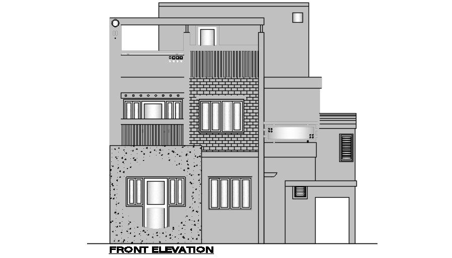Architectural elevation of the building is given in this Autocad file.Download the Autocad file.