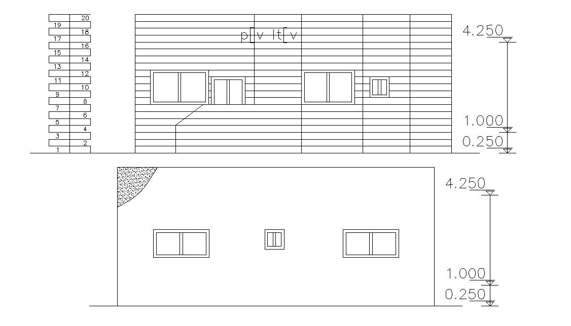 Architectural house elevations with dimension CAD File