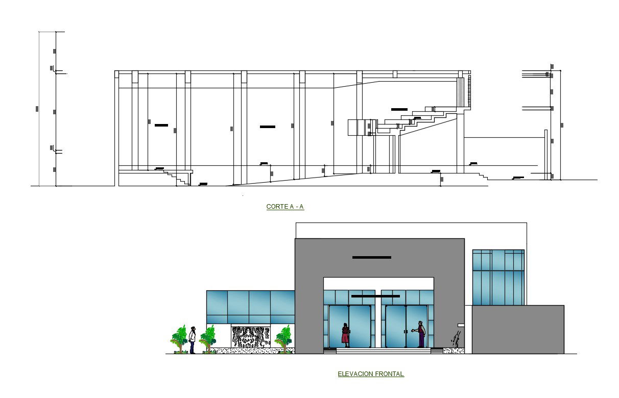 Architecture Auditorium Section And Elevation Design CAD Drawing DWG File