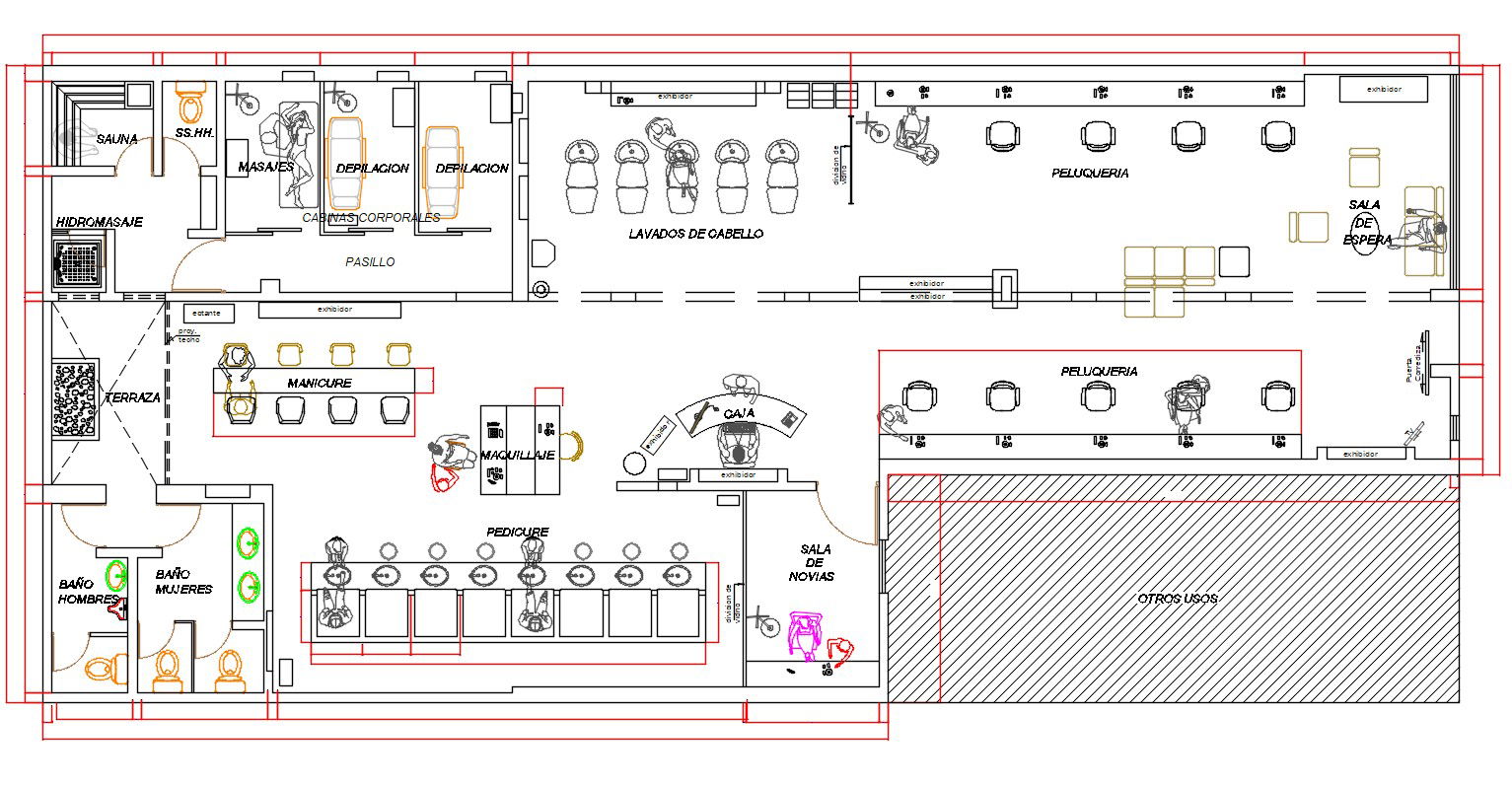Architecture Beauty Saloon Furniture Layout Plan AutoCAD File