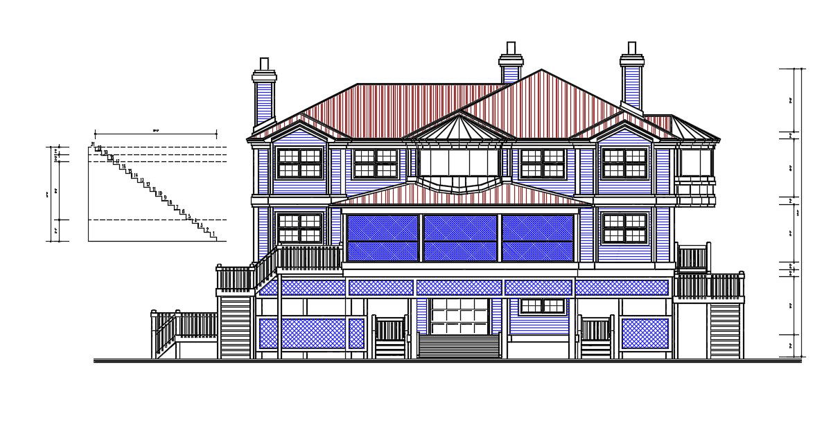  Bungalow Elevation Architecture Design DWG File Download