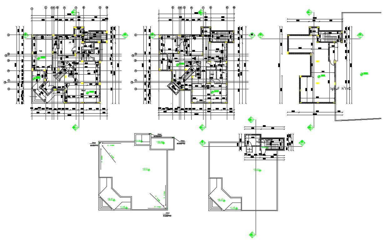 Architecture Bungalow Plan With Centre line Drawing DWG File