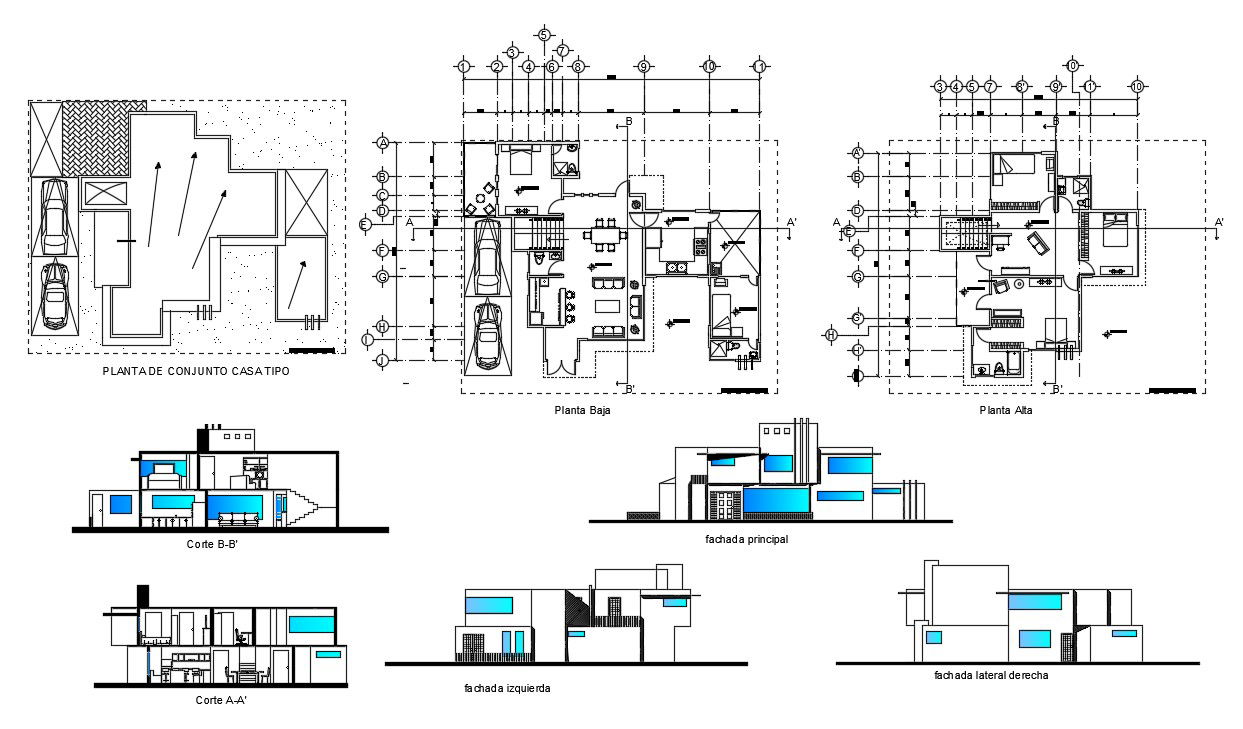 Architecture Bungalow Plan With Elevation Design AutoCAD File