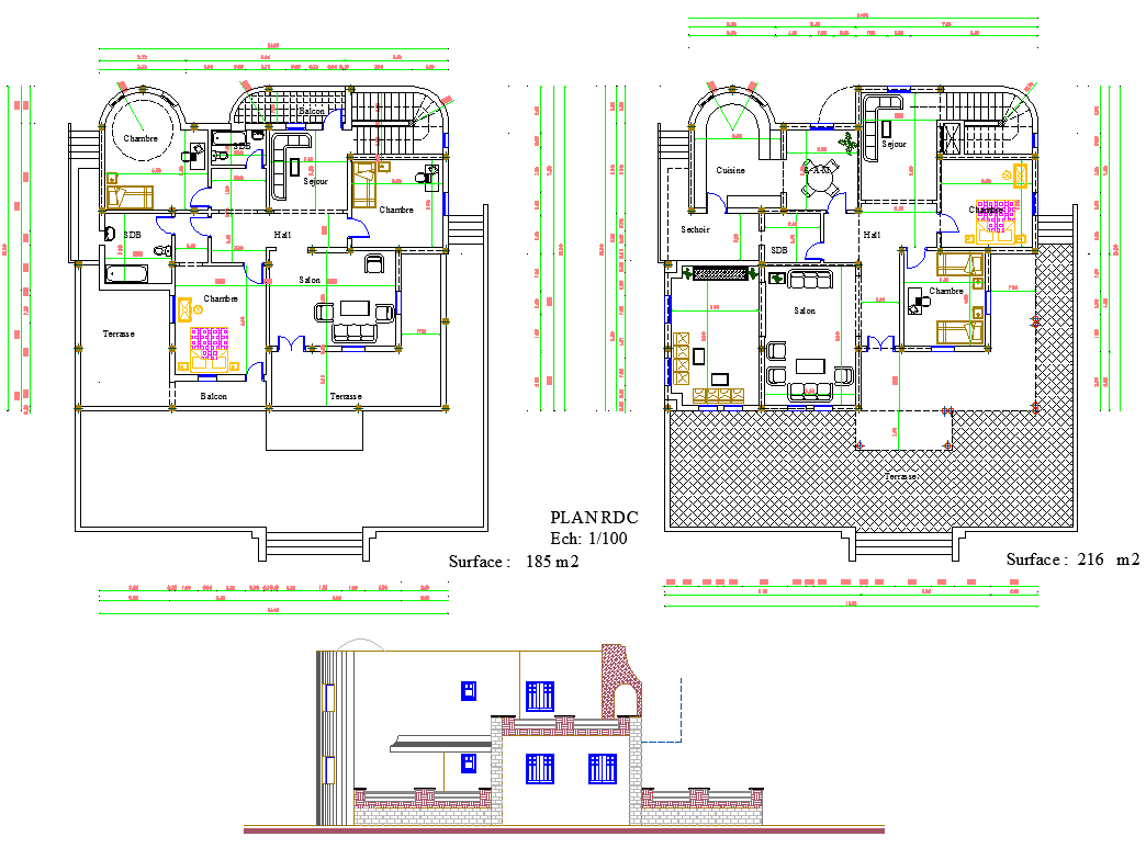 Architecture Bungalow layout plan and elevation design