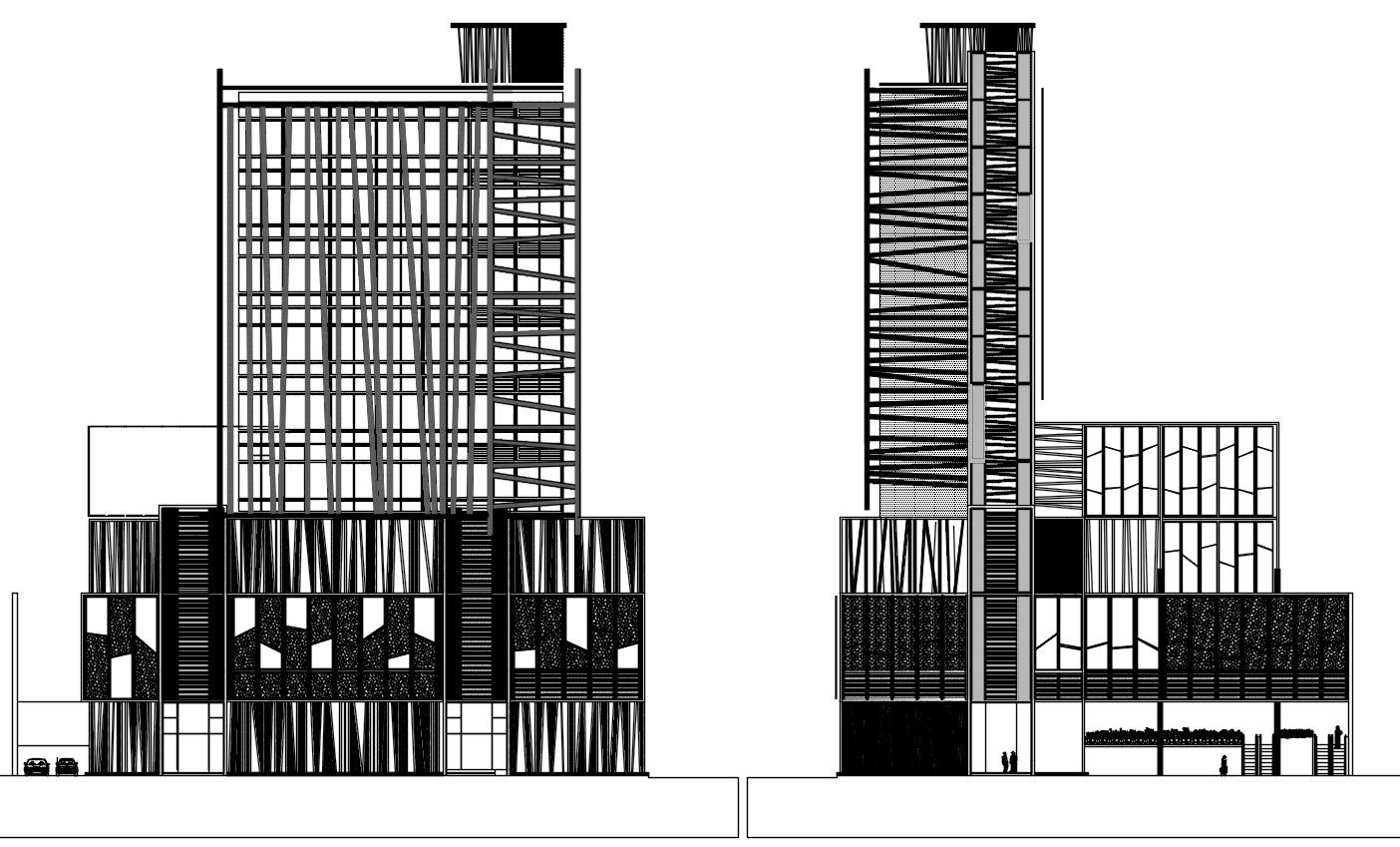 Architecture Corporate Office Building Elevation Design AutoCAD File