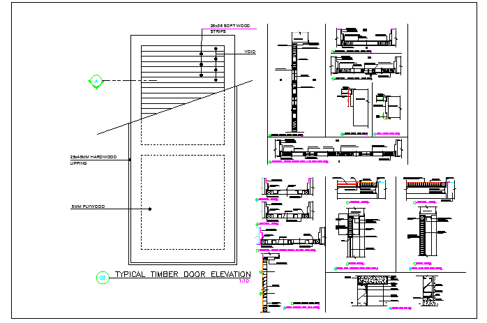 Architecture Design of Door Elevation and Section Plan dwg file