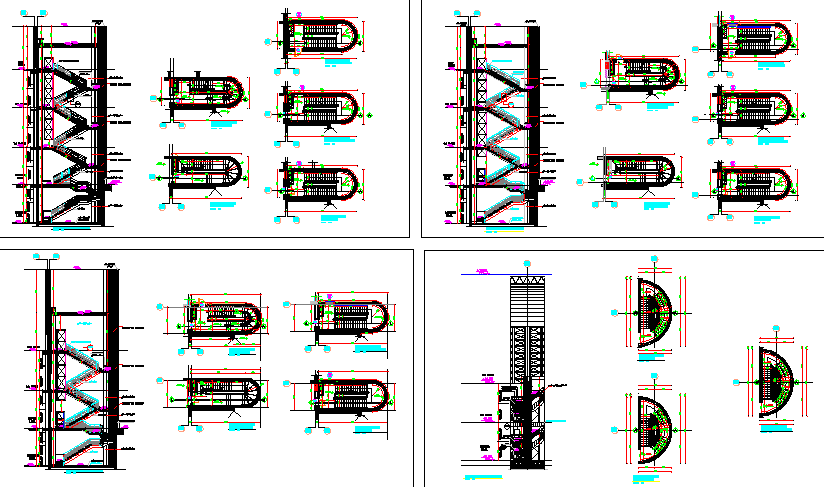 Architecture Design of Stair Case Elevation of Building dwg file