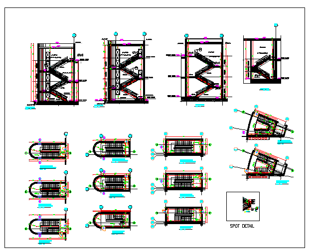Architecture Design of Stair Cases of Building dwg file