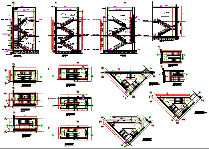 Architecture Design of Stair Cases of Building dwg file