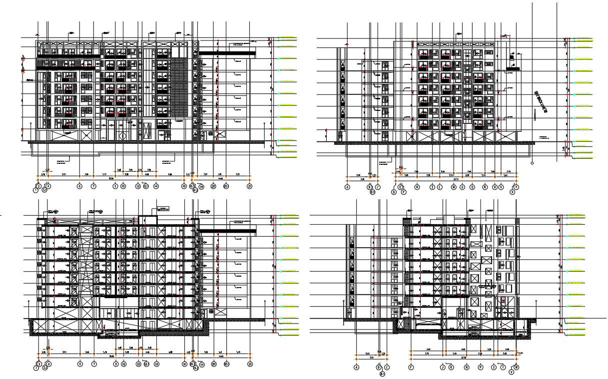 Architecture Hotel Building Sectional Elevation Design