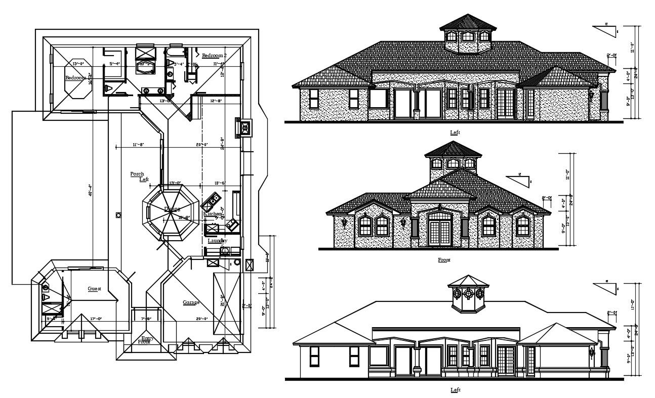 Architecture House Elevation Design DWG File