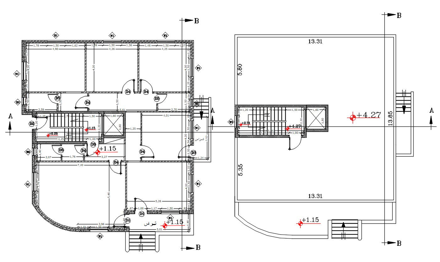 Architecture House Ground floor And Terrace Plan Drawing