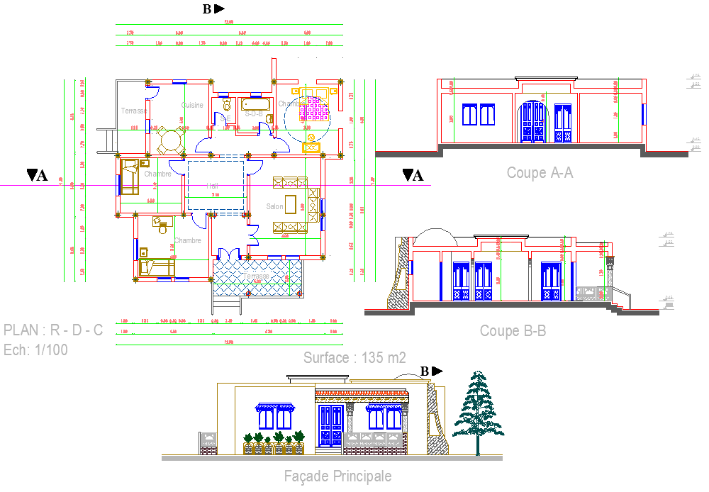 Architecture House project detail dwg file