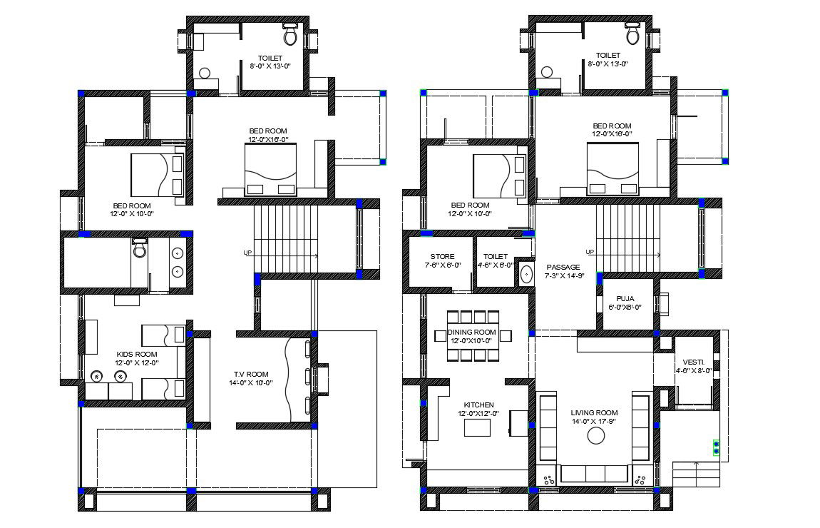 Architecture Huge Bungalow House Planning With Structure Column AutoCAD File