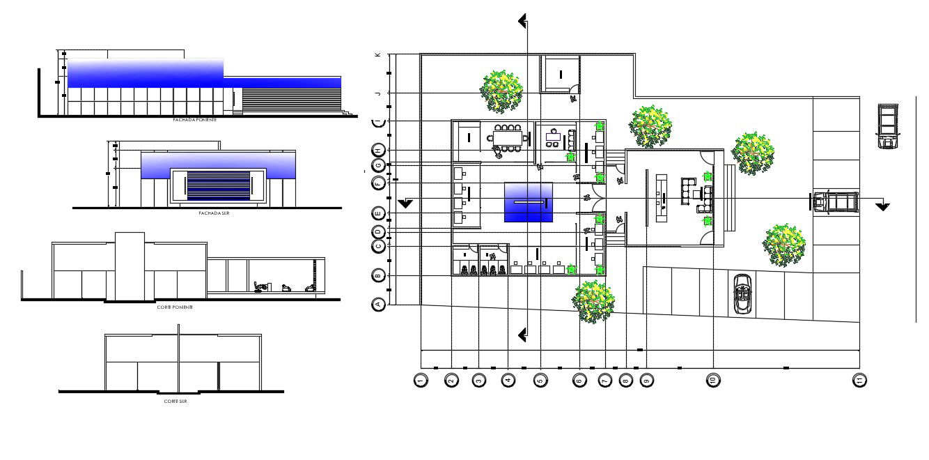 Architecture Office Floor Plan And Elevation Design AutoCAD File