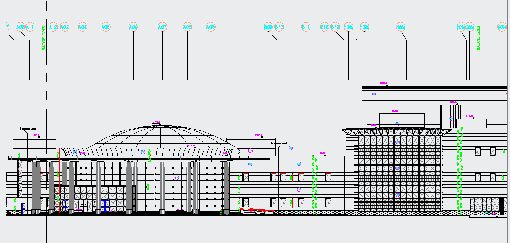 Architecture Elevation design of Museum dwg file