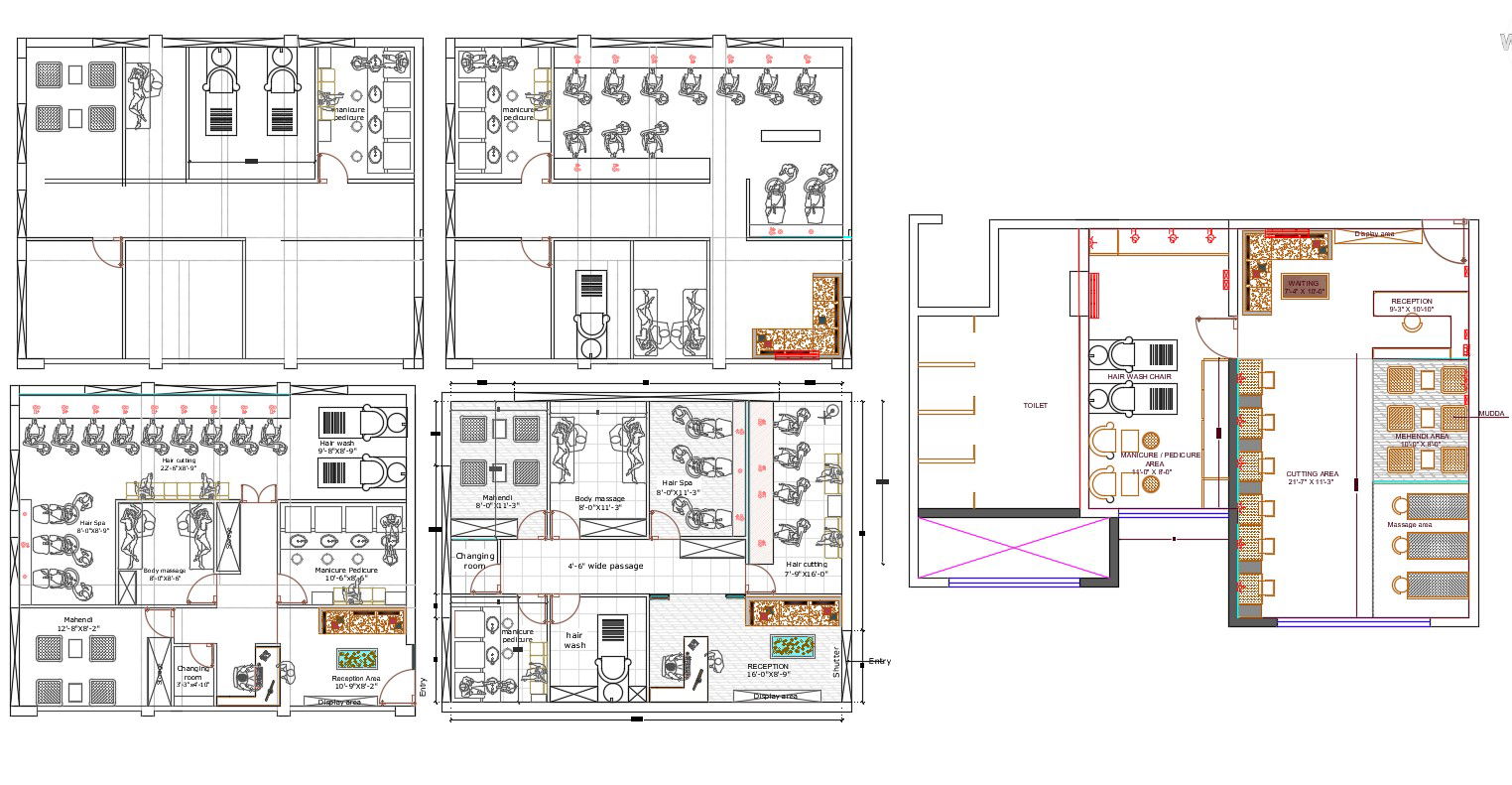 Architecture Salon Floor Furniture Layout Plan AutoCAD File