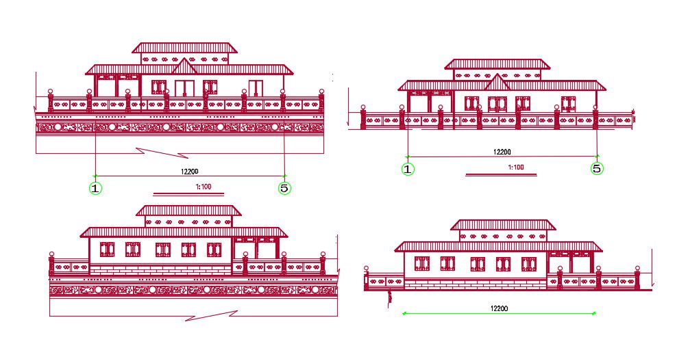 Architecture Traditional Bungalows Elevation AutoCAD File