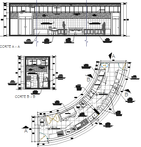 Architecture details of kitchen and ladder dwg file