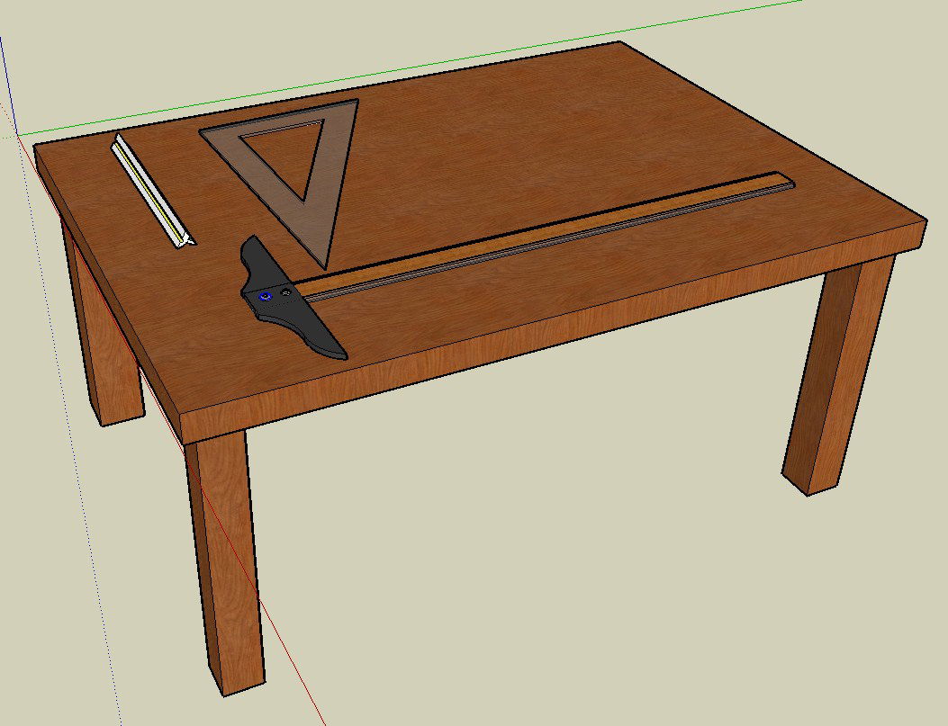 Architecture drafting table with tools 3d