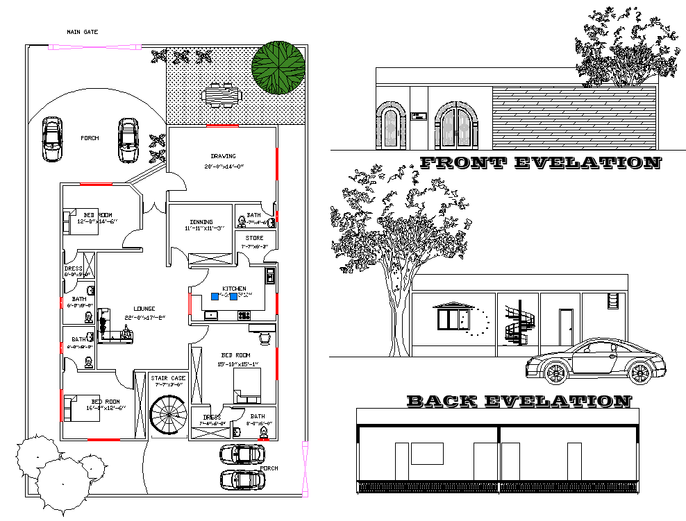 Architecture house project detail dwg file.