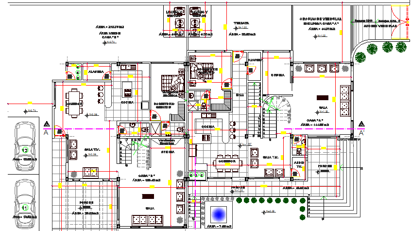 Architecture layout plan details of one family villa dwg file
