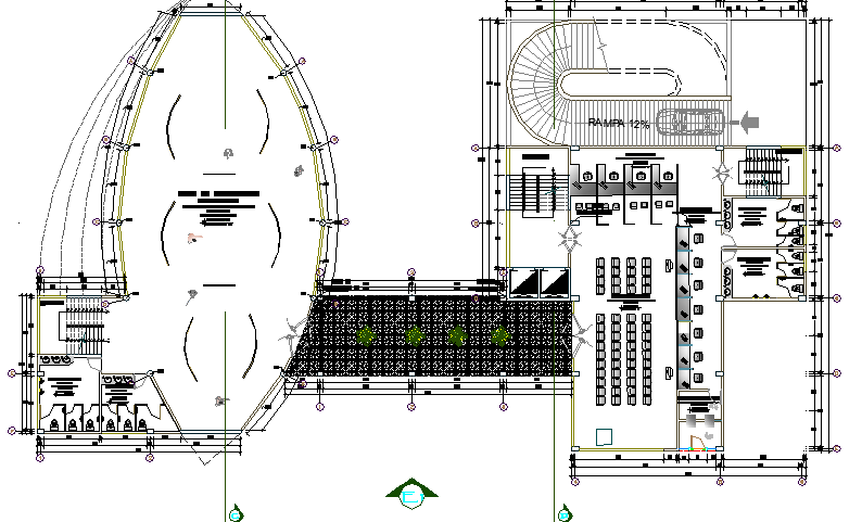 Architecture layout plan of multi-flooring finance center building dwg file