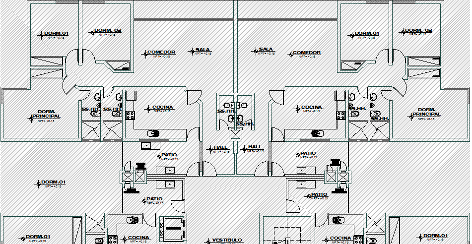 Architecture layout plan, multiple houses, residential building dwg file
