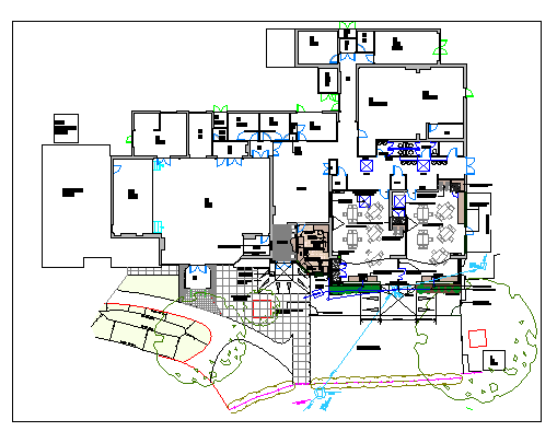 Architecture layout plan of school with landscaping dwg file