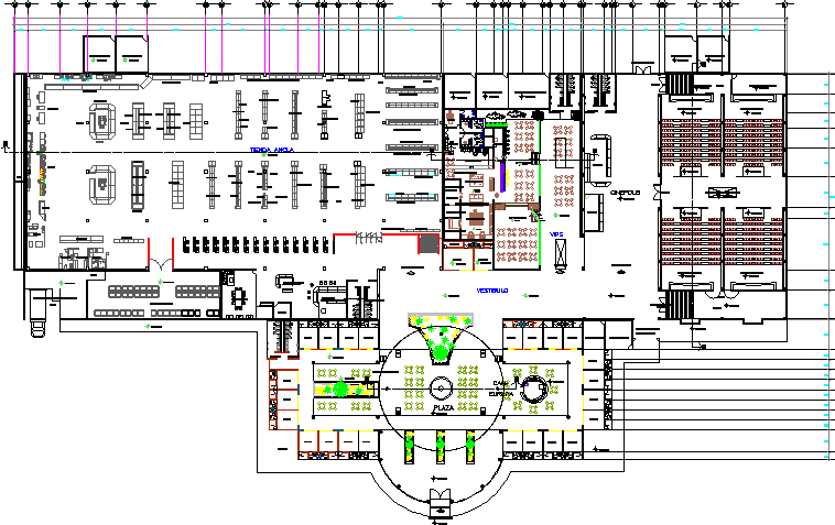 Architecture layout plan with shopping mall with plaza dwg file