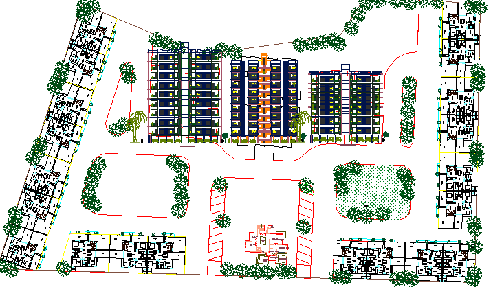 Architecture project of Multi-family residential apartment flats dwg file