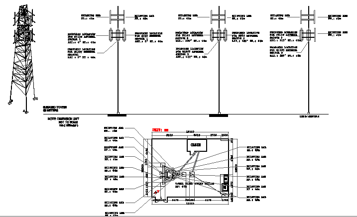 Architecture project of electric tower of town dwg file