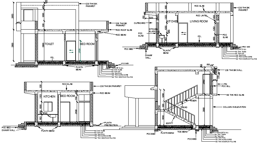 Architecture project of one level single family house dwg file