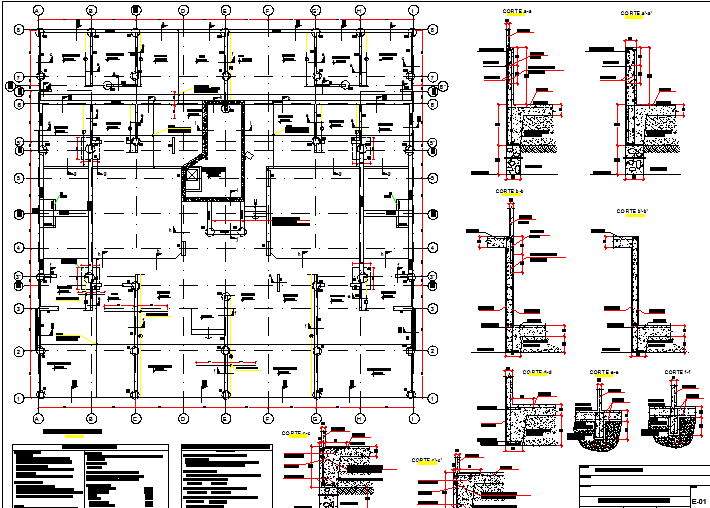 Architecture project of six flooring housing building dwg file