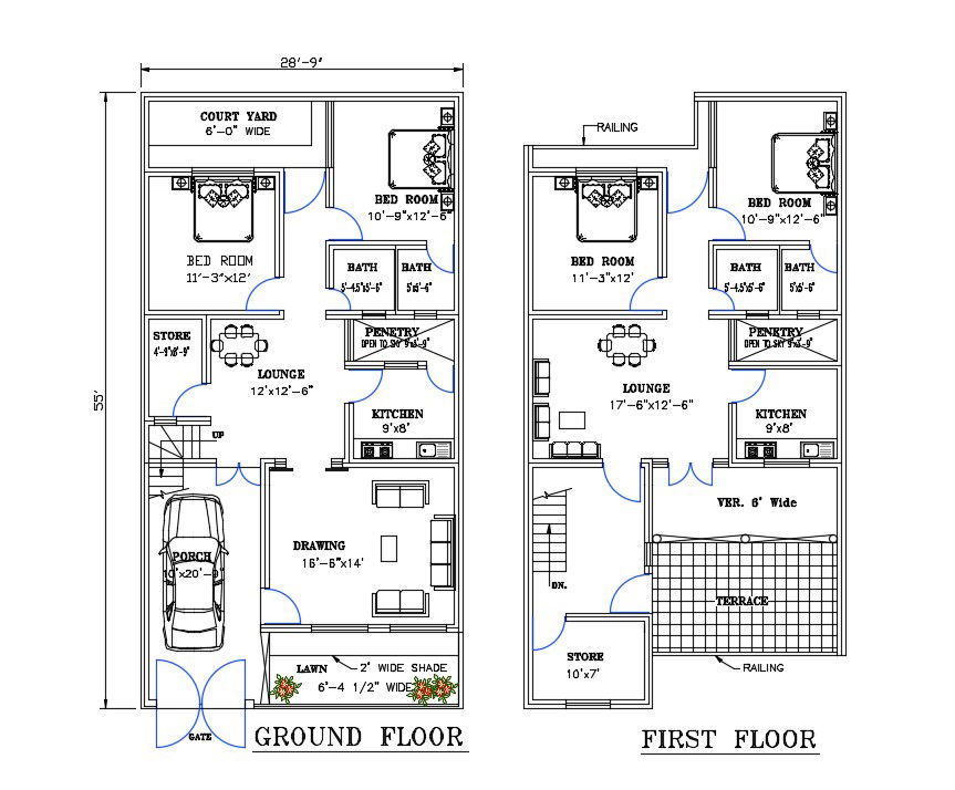 Architecture 2 Storey House Layout Plan Drawing Download DWG File
