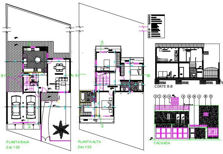 Architecture 2 Storey House Plan With Sectional Elevation Design DWG File