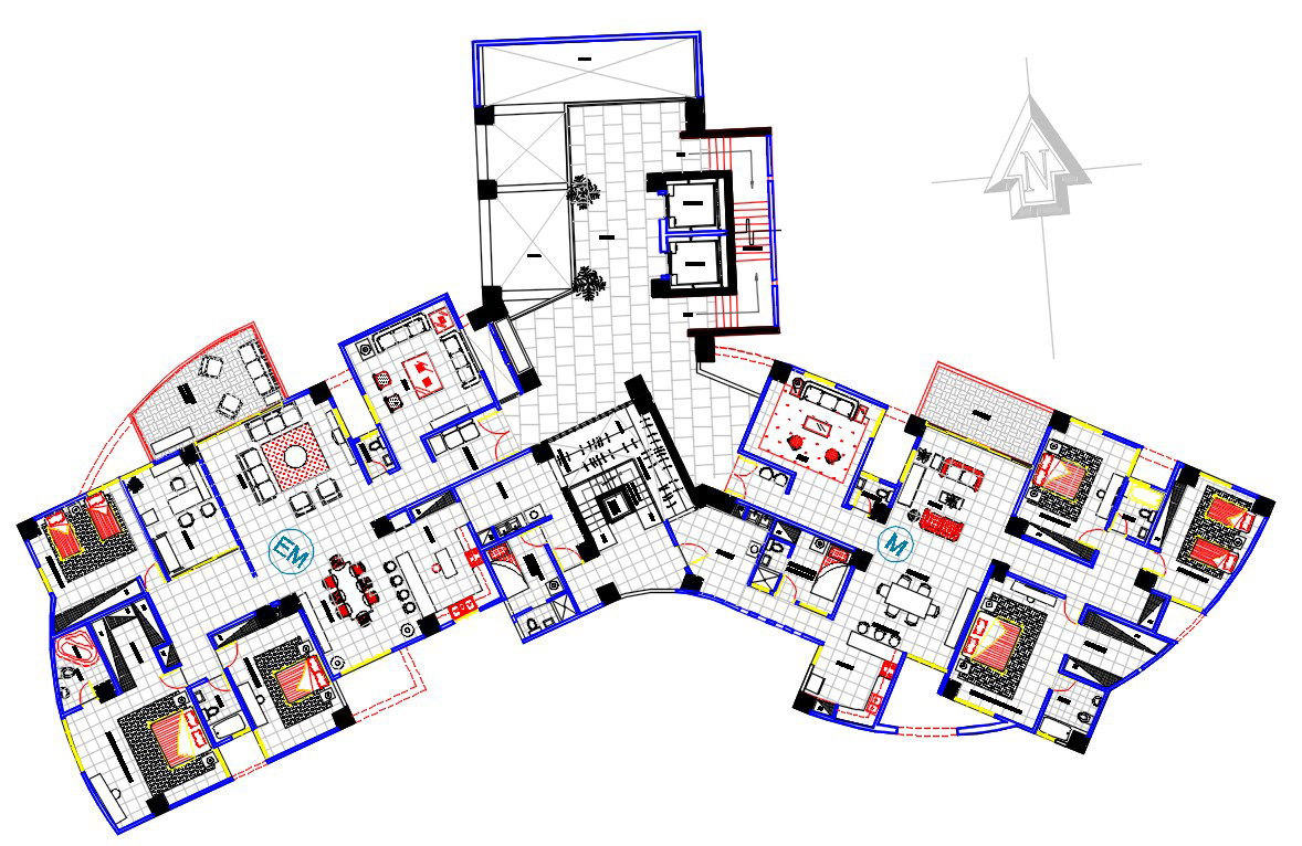 Architecture 3 BHK House Interior Furniture Layout Plan Drawing DWG File