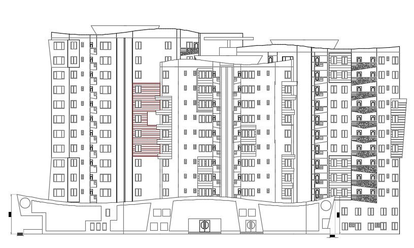Architecture Apartment Building Front Elevation Design AutoCAD File