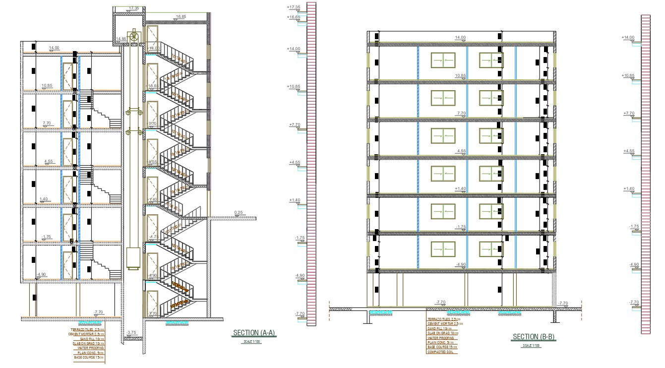 Architecture Apartment Building Section Drawing