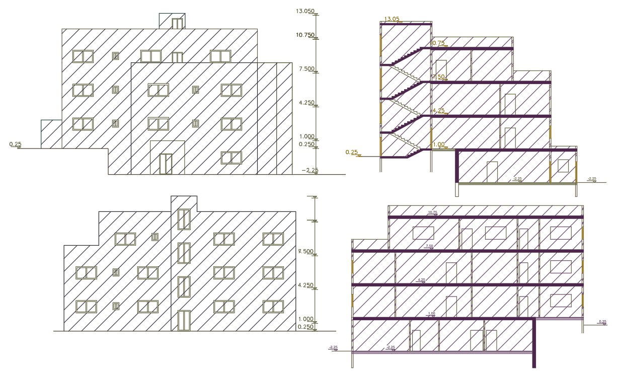 Architecture Apartment Building Sectional Elevation Design