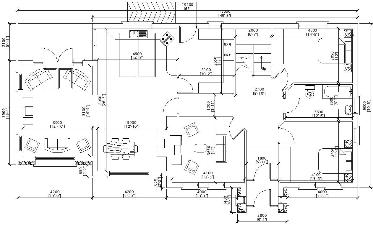 Architecture AutoCAD 2 Bedroom House Plan DWG File