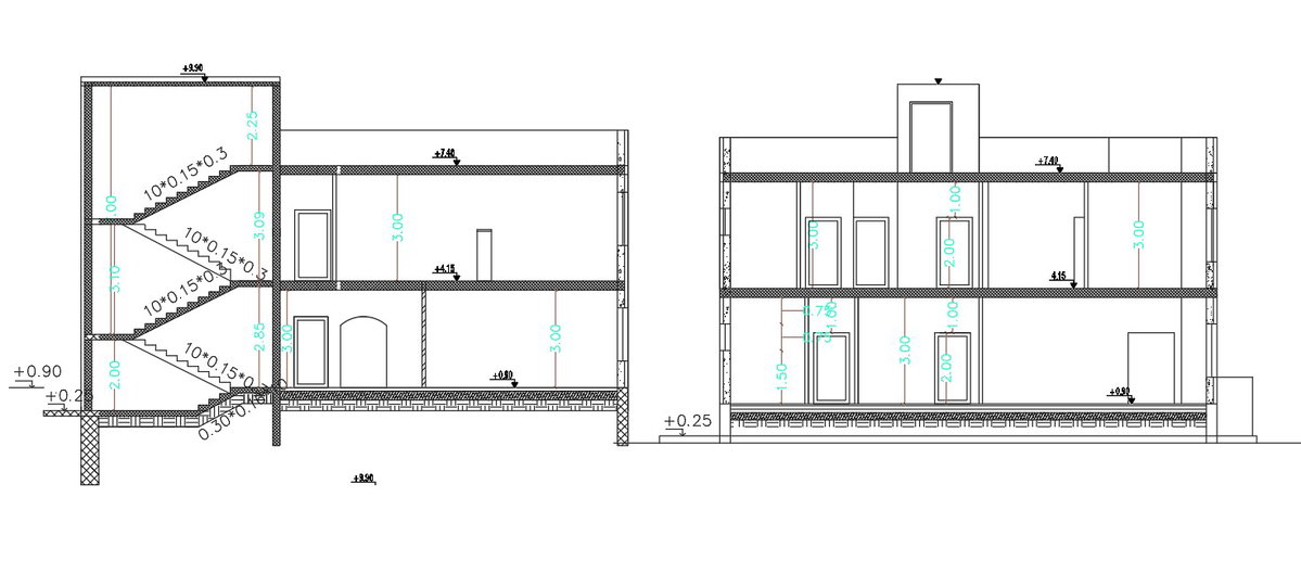 House Section CAD Drawing with RCC Slab and Staircase